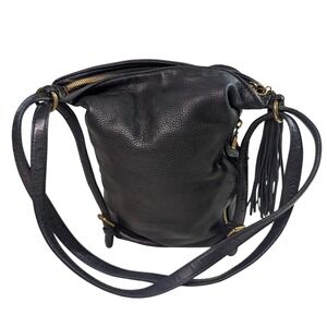 Hobo Convertible Backpack Crossbody – Black Pebbled Leather Tassel